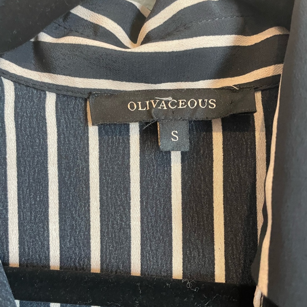 Olivaceous Black and Tan Striped Oversized Button Up High Low Blouse sz Small - Picture 5 of 5
